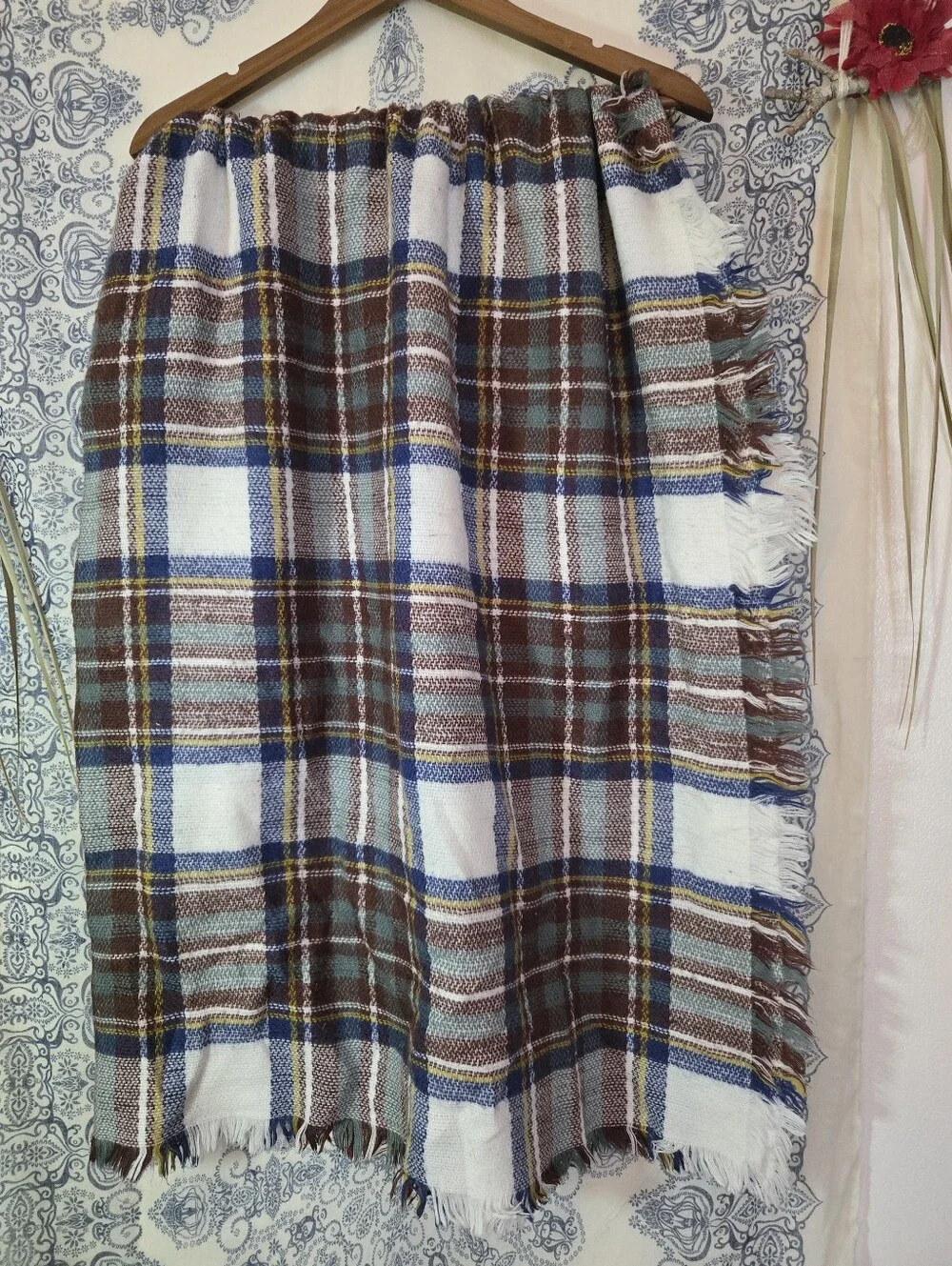 4/$15 Woven Plaid Throw Blanket 50x54 Fringe Boho Cabin Cozy Decor